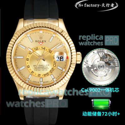 N+ Swiss Replica Rolex Gain Weight Skywalker Champagne Dial Rubber Strap 9002 Men Watch 